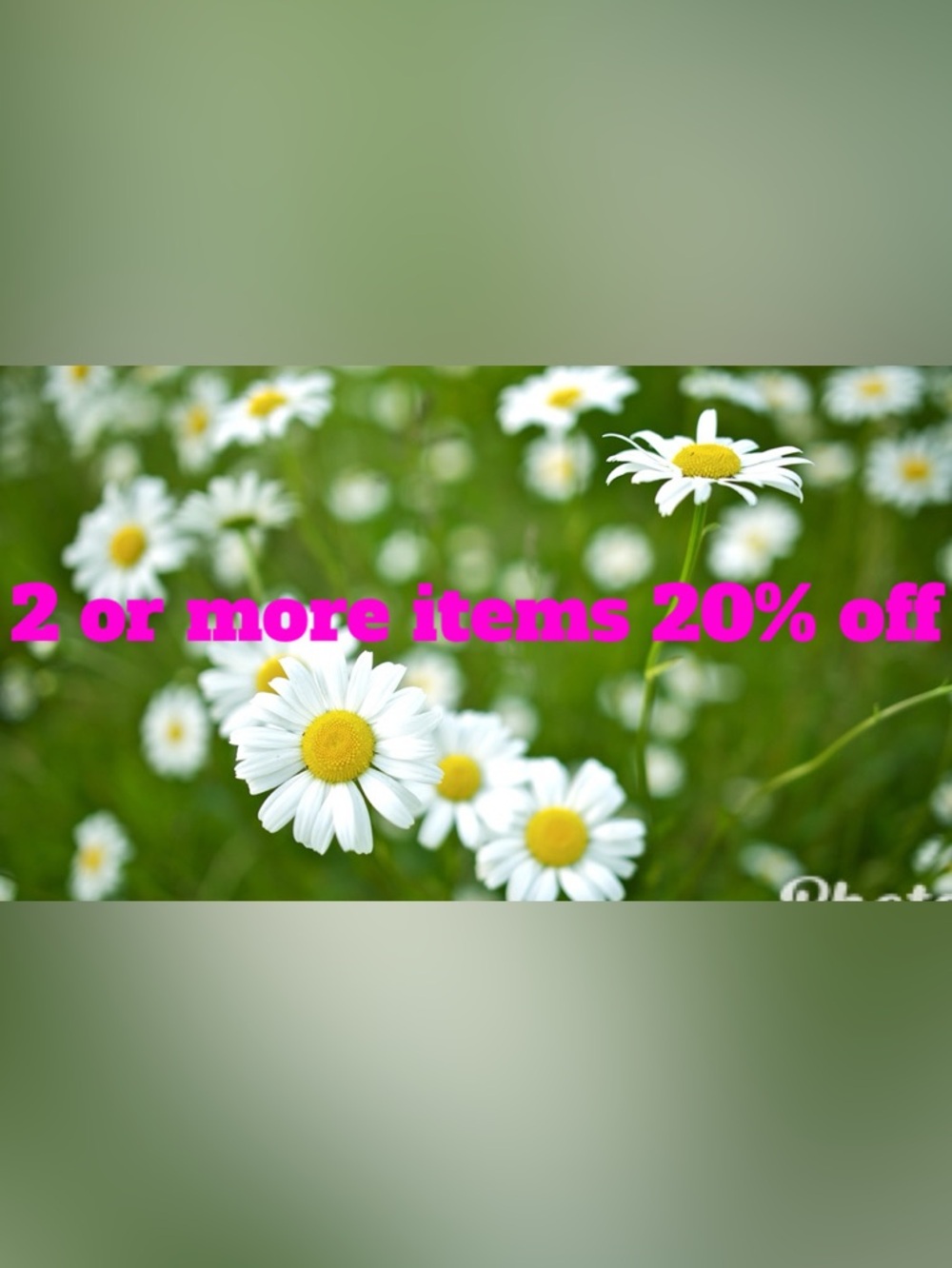 April showers sale for the month of April. Two or more items, 20% off